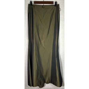 Carmen Marc Valvo Women Avacado Green Formal Full Length Satin Skirt Sz 4